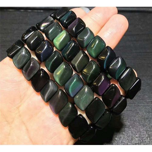 Bracelet En Obsidienne Naturelle Pour Femme, Bijou En Cristal, Forme Rectangulaire, Lumière Arc En Ciel, 14x10x7mm, À La Mode, Livraison Directe Aaaaaa
