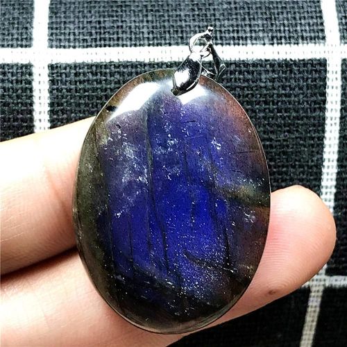 Pendentif En Labradorite Naturelle Pour Homme Et Femme, Perles Ovales En Cristal De Lumière Bleue, Cadeau De Guérison, En Argent, Pierre Reiki, 33x25x8mm, Aaaaa