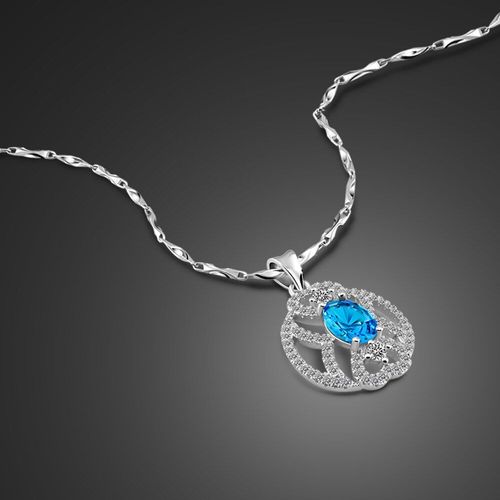 Collier Avec Pendentif Rose En Zircon Bleu Pour Femmes, Chaîne Ras Du Cou, Élégante, À La Mode, Cadeau, 100% Argent Sterling 925