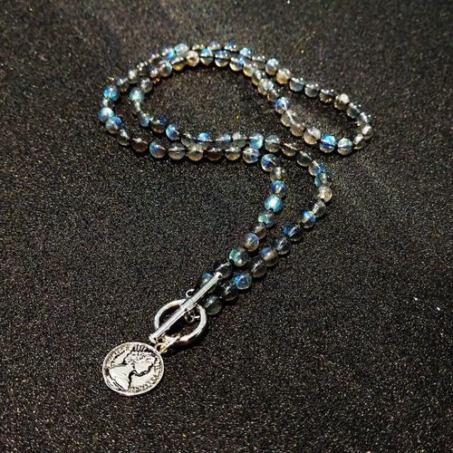 Collier En Pierre Naturelle Labradorite, Pendentif En Argent Sterling 925, Pièce De Monnaie, Ras Du Cou, Bijoux Pour Femmes, 43cm, Livraison Directe