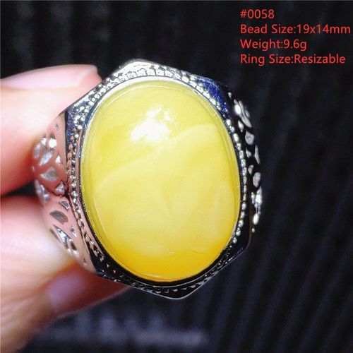 Bague En Argent Sterling 925 Pour Hommes Et Femmes, Perle Ovale Jaune Ambre Naturelle Authentique, Taille Réglable, Cadeau, Bijoux Aaaaa