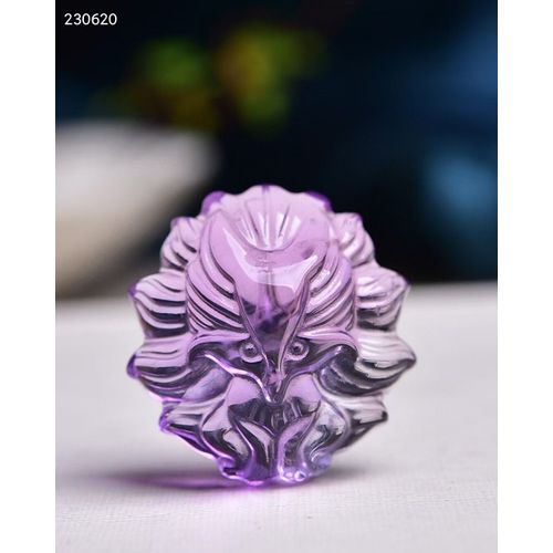 Pendentif En Améthyste Naturelle, Quartz Violet, Renard Sculpté, Pierre Améthyste De Guérison, 21x20x10mm, Reiki, Aaaaa