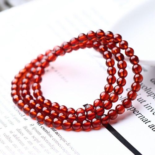 Bracelet En Pierres Précieuses Naturelles Pour Hommes Et Femmes, Perles Rondes En Cristal Extensible De 6mm, Orange, Rouge, Grenat, 3 Tours, Aaaaa