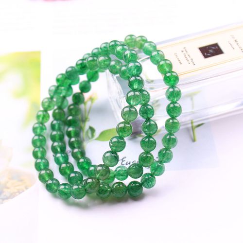 Bracelet 3 Tours En Cristal Naturel Pour Femme, Bijoux À La Mode Russe, Perles Rondes Claires De 6mm, Couleur Verte, Fraise, Quartz, Aaaaaa