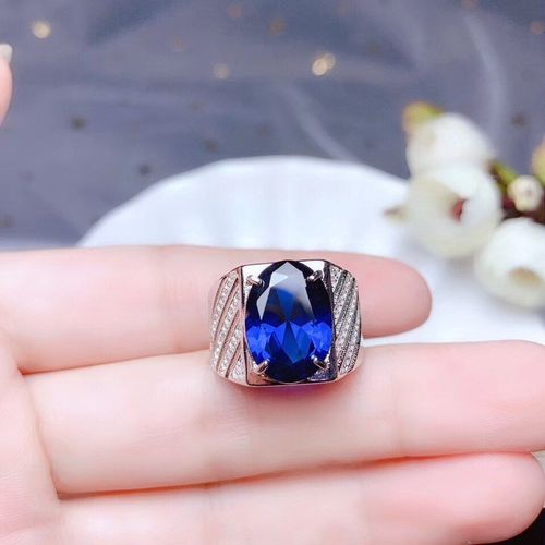 Bague En Argent Sterling 925 Incrustée De Pierres Précieuses De Saphir Naturel Pour Hommes, Support De Détection Exquis Et Noble