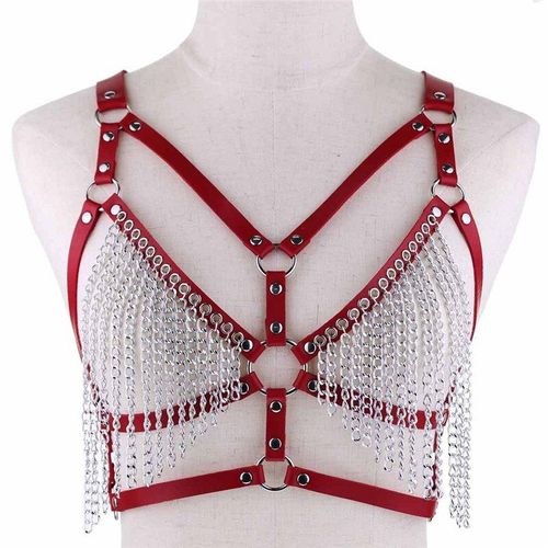 Collier En Cuir Avec Harnais Métallique Pour Femmes, Soutien Gorge, Haut De Poitrine, Ceinture, Gothique, Punk, Bijoux À La Mode