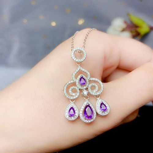 Collier En Argent Sterling 925 Avec Pendentif En Améthyste Incrusté, Bijou De Boutique, Classique Pour Femmes