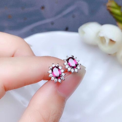 Boucles D'oreilles En Argent Sterling 925 Incrustées De Pierres Précieuses Grenat Naturel Pour Femmes, Bijoux Boutique, Support De Détection, Tendance