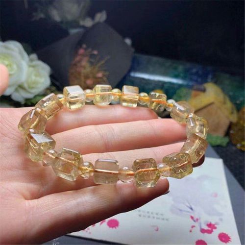 Bracelet Rutilé En Or Naturel De 8mm Pour Femme Et Homme, Perles En Cristal, Titane Et Quartz, Bijoux En Pierres Précieuses, Aaaaa