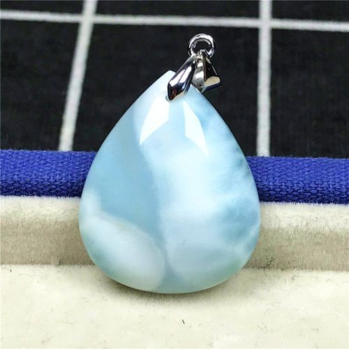 Pendentif En Perles De Larimar Bleu Naturel, Bijoux Pour Femmes Et Hommes, Amour Cristal 27x22x7mm, Argent Reiki Dominica Pierre À Motif D'eau Aaaaa