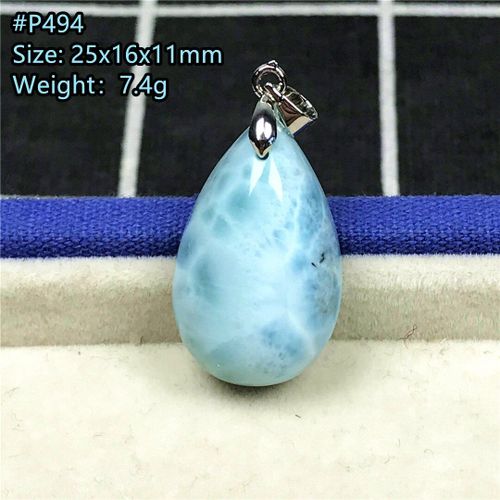 Pendentif Larimar Bleu Naturel, Bijoux Pour Femmes Et Hommes, Amour Cristal 25x16x11mm, Perles Argent Reiki Dominica Motif D'eau Pierre Aaaaa