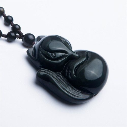 Collier En Obsidienne Noire Pour Hommes Et Femmes, Breloques En Forme De Goutte De Renard, Pendentif En Pierre Naturelle, 42x37x16mm, Aaaaa