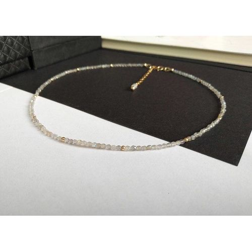 Collier À Facettes En Argent Sterling 925, Bijoux De Lys Labradorite 2 3mm, Perles À Facettes, Fermoir Chaîne 16 '' 20