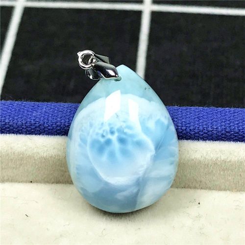 Pendentif Larimar Bleu Naturel, Bijoux Pour Femmes Et Hommes, En Cristal Porte Bonheur, Perles En Argent Reiki Dominica, Pierre À Motif D'eau, 24x18x10mm, Aaaaa
