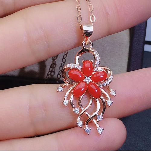Bijoux Fins Incrust?S En Argent Sterling 925, Pendentif En Corail Rouge Naturel, Collier F?Minin, Support De D?Tection Noble