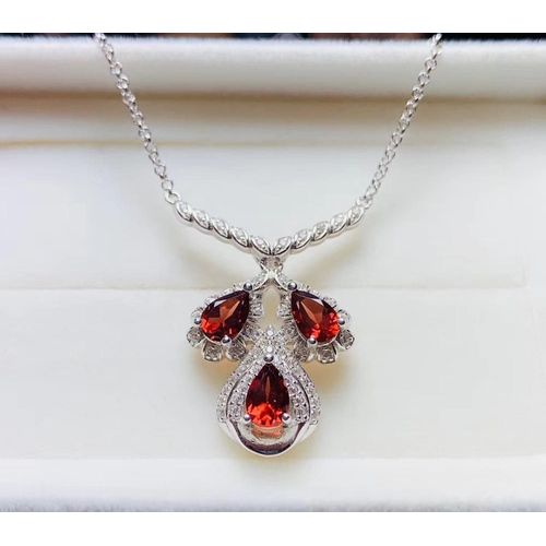 Collier En Argent Sterling 925 Incrusté De Grenat Naturel Pour Femme, Pendentif En Pierre Précieuse, Test Classique
