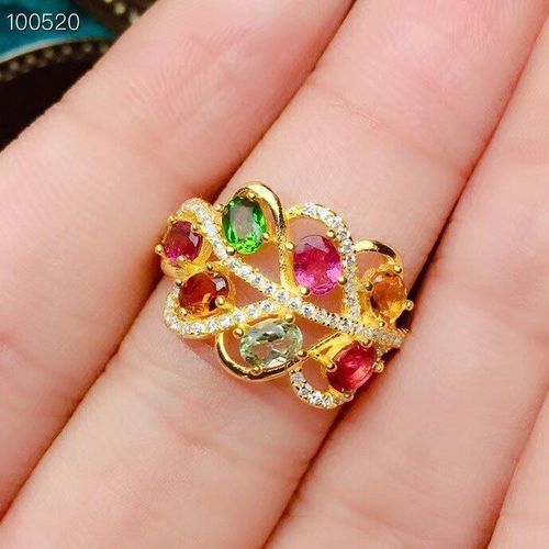 Bague En Argent Sterling 925 Incrustée De Tourmaline Naturelle Pour Femmes, Bijoux De Boutique, Détection De Support, Tendance