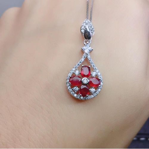 Collier En Argent Sterling 925 Avec Pendentif En Rubis Naturel Incrusté, Bijou Fin Féminin, Détection Populaire