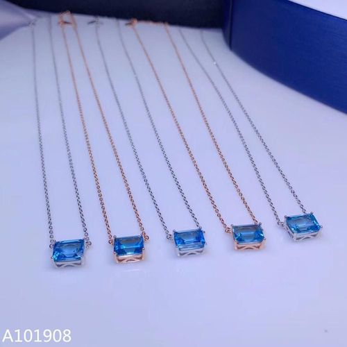 Collier En Argent Sterling 925 Incrusté De Topaze Bleue Naturelle, Pendentif Pour Femmes, Test De Support