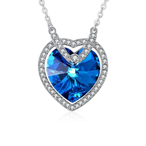Collier Avec Pendentif En Forme De C¿Ur Pour Femmes, En Argent Sterling 925, Bijoux En Cristal Bleu Autrichien, Cadeau De Fiançailles, Offre Spéciale