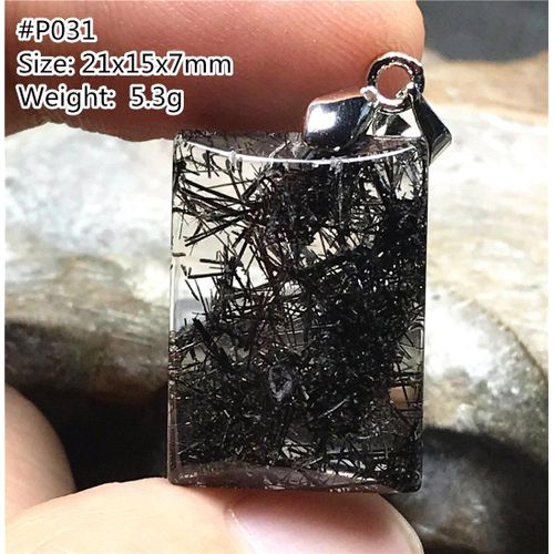 Pendentif Quartz Rutilé Noir Naturel, Bijoux Pour Femmes Et Hommes, Pierre De Guérison, Perles En Cristal Clair, Pierre Précieuse En Argent Aaaaa