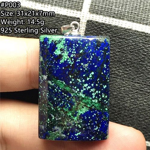 Pendentif Naturel En Azulite Malachite Lapis Lazuli, Bijoux Pour Hommes Et Femmes, Vert, Bleu, Cristal 925, Argent, 31x21x7mm, Perles En Pierre Aaaaa