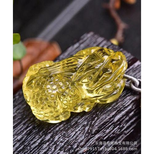 Collier En Citrine De Quartz Jaune Naturelle Authentique, Pendentif Sculpté Pi Xiu, 38x20mm, Cristal Pour Femmes Et Hommes, Bijoux En Pierre De Richesse, Aaaaa