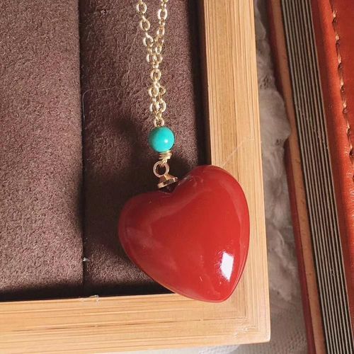 Collier En Pierre Naturelle Authentique Pour Homme Et Femme, Pendentif En Forme De C¿Ur, Corail Rouge, Pierre Précieuse De Guérison, 17mm, Aaaaa