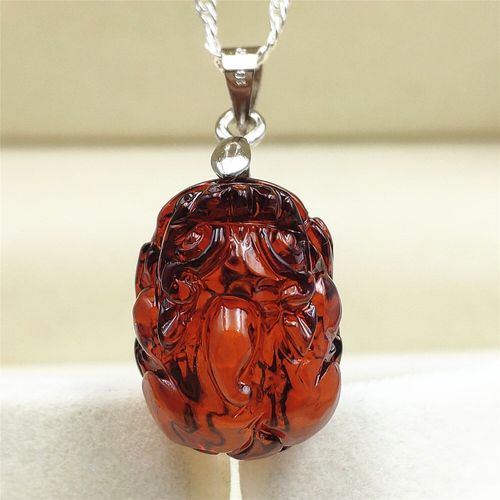 Collier En Ambre Rouge Sang Véritable, Pendentif Pi Xiu Sculpté Pierre Précieuse À La Mode 18x14x11mm Femmes Hommes Guérison En Cristal Aaaaa