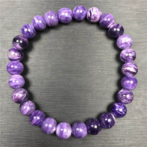 Bracelet En Charoite Naturelle Pour Homme Et Femme, Bijou En Cristal Violet De Russie, Perles Rondes En Pierre Extensible, 8mm, Aaaaa