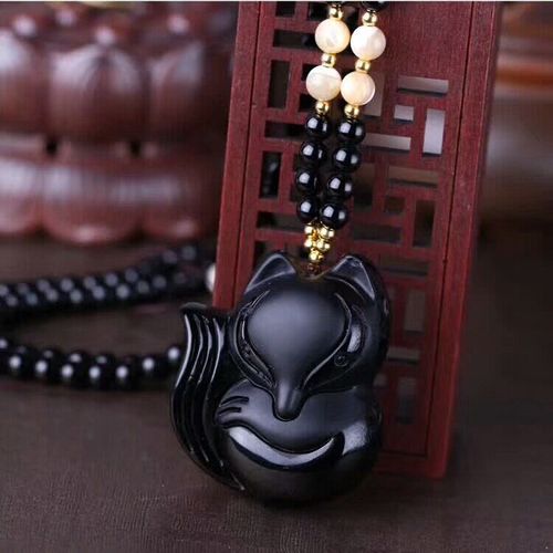 Collier En Obsidienne Noire Naturelle Pour Homme Et Femme, Pendentif En Cristal 100% Authentique, En Forme De Renard, 45x40x13mm, Aaaaa