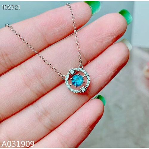 Pendentif En Argent Sterling 925 Incrusté De Topaze Bleue Naturelle Pour Femmes, Collier De Soutien D'inspection À La Mode
