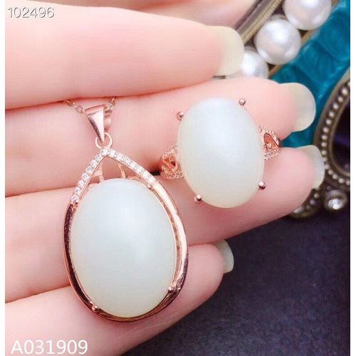 Bague En Argent Sterling 925 Incrustée De Pierres Précieuses En Jade Blanc Naturel, Pendentif, Costume Pour Femmes, Détection De Support