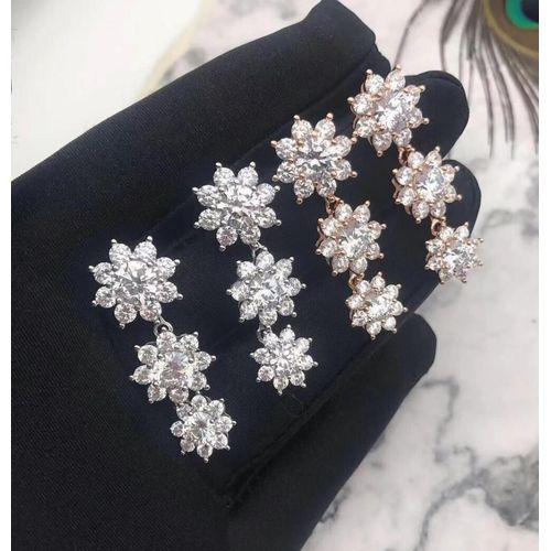 Boucles D'oreilles En Forme De Flocon De Neige Et De Tournesol Pour Femmes, Bijoux Fins En Argent Pur 925, De Marque Célèbre, Cadeaux De Fête De Qualité Supérieure, Zircon Rose Or