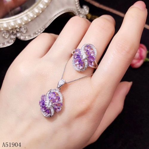 Bague En Argent Sterling 925 Incrusté D'améthyste Naturelle + Pendentif, Ensemble De Test De Support, Bijoux Boutique