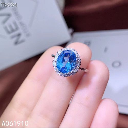 Bague En Topaze Bleue Naturelle Incrustée D'argent Sterling 925, Bijoux De Boutique, Détection De Support Populaire
