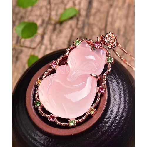 Collier En Quartz Rose Naturel Pour Hommes Et Femmes, Pendentif En Forme D'étoile De Renard Sculpté, Bijou En Cristal Du Maroc, 35x21mm, Aaaaa