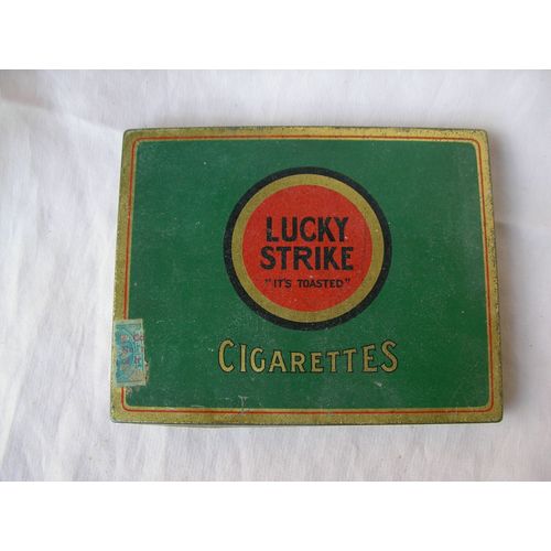 Ww2 Us Boite De Cigarettes Vide Mètal Amèricaine " Lucky Strike " Fabrication Avant/Après Guerre 3
