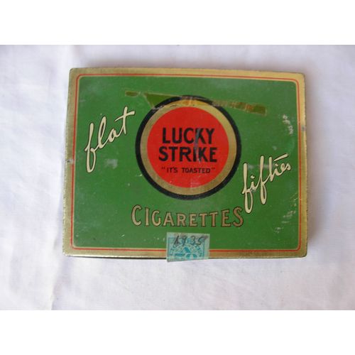Ww2 Us Boite De Cigarettes Vide Mètal Amèricaine " Lucky Strike " Fabrication Avant/Après Guerre 4