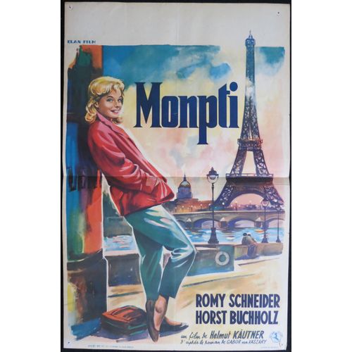 Monpti - Film 1957 Helmut Käutner Avec Romy Schneider, Horst Buchholz - Affiche De Cinéma Originale Belge - 36x56 Cm - Belgian Movie Poster - La Tour Eiffel À Paris