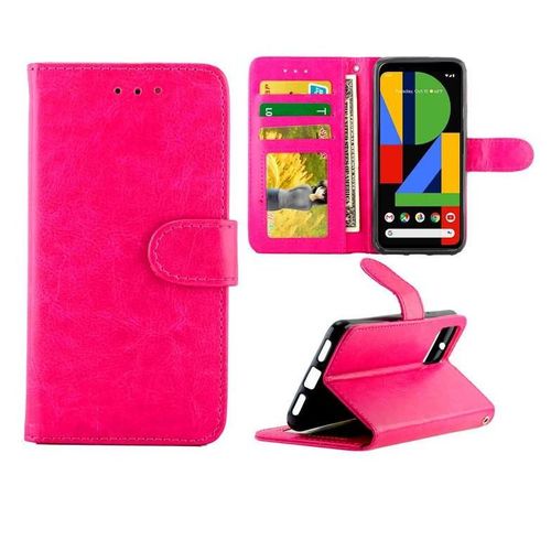 Flip Étui Pour Google Pixel 4 Cuir Pu Titulaire De La Carte Antichoc Bicelle Fermeture Magnétique - Rose Rouge