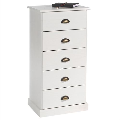 Chiffonnier Paris Commode Avec 5 Tiroirs En Pin Massif Lasur? Blanc