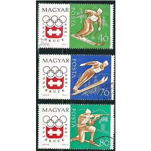 Hongrie 1963, Beaux Timbres Yvert 1606 1608 1609, Jeux Olympiques D'innsbruck 1964, Ski Alpin, Saut À Ski Et Tir À La Carabine, Oblitérés, Tbe.