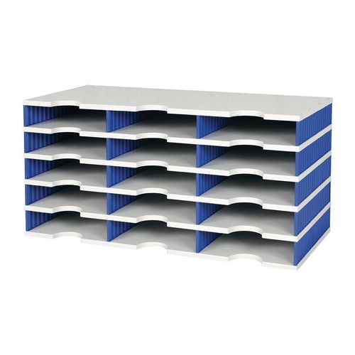 Casier de tri Trio 15 compartiments H363xl723xP331 mm polystyr?ne gris/bleu