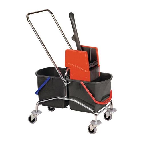 Chariot de nettoyage seaux de 2 x 17 l et presse tube d'acier VERMOP