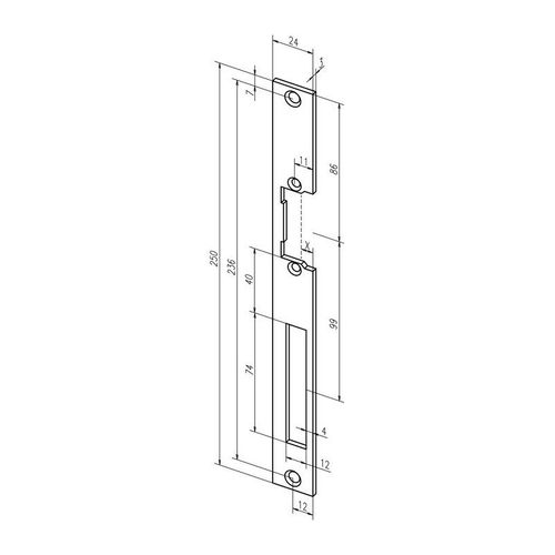 Plaque de frappe plate 338 STA galinox.Rect.B.24xL.250mm DIN Gauche/droit ASSA ABLOY