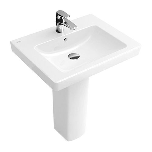 Vasques classiques, 600 x 470 mm, Rectangulaire, pour robinetterie à 3 trou s, trou de robinetterie central percé, avec trop-plein, En porcelaine sanitaire Blanc