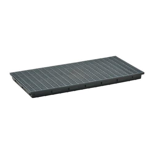 Bac d'étagère L1300xl620xH80 mm polyéthylène noir avec caillebotis 40 l CEMO