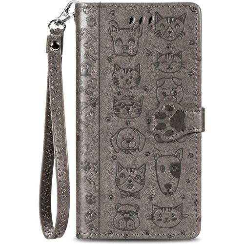 Pour Huawei P40 Pro [Pas Pour P40] Coque, Housse Etui Coque Portefeuille Mignon Flip Case Cuir Leather Cover Avec Porte Carte Rabat Magnétique Dragonne Antichoc Coque Pour Huawei P40 Pro,Gris