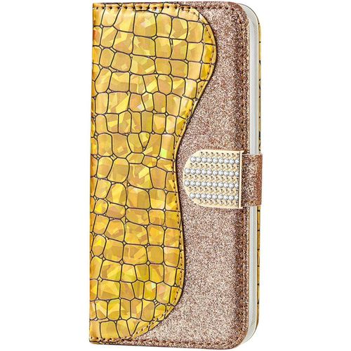 Pour Iphone Se/Iphone 5s / Iphone 5 Coque Etui Case Paillette Housse Cover Étui Portefeuille Cuir Flip Case Avec Magnétique Porte Carte Support Elegante Coque,Or